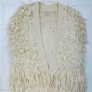 Rebecca Taylor xs/s shaggy‎ fringed open wool vest